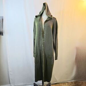 Venus Cable Knit Cardigan Sweater Long Duster Plus Size 2X Olive Green Grommets